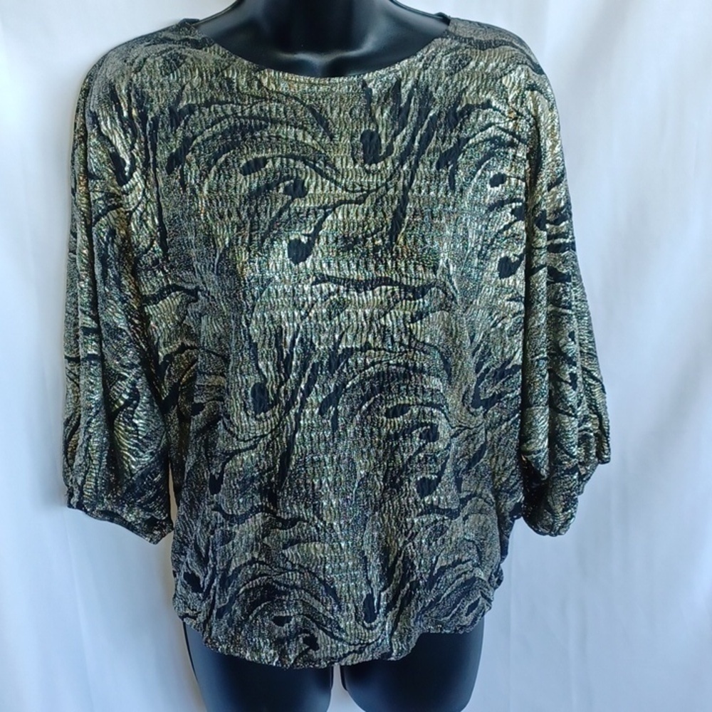 Vintage Jeri Marque Foil Blouse 80s Retro Polyester Knit Foil